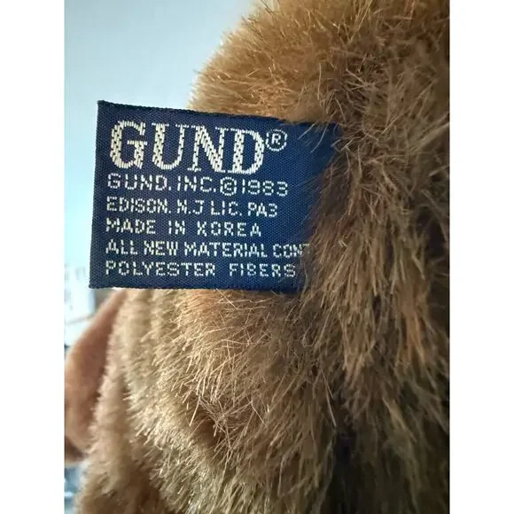 Vintage 1983 GUND Brown Teddy Bear Plush Medal Tag Korea 16” Classic Soft - Picture 7 of 9